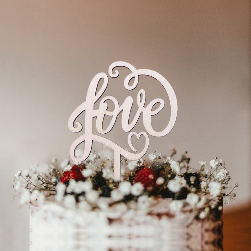 Elegant Wooden Wedding Cake Topper - A Touch of Class for Your Special Day!